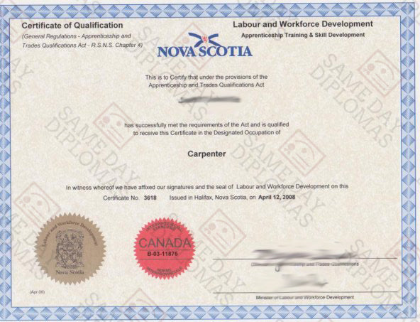 Certificate -  Prop Red Seal, Canada
