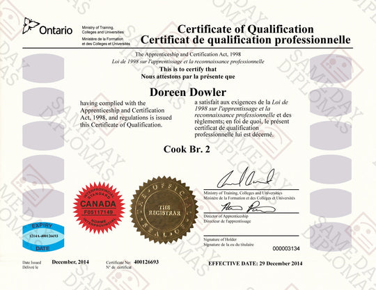Certificate -  Prop Red Seal, Canada