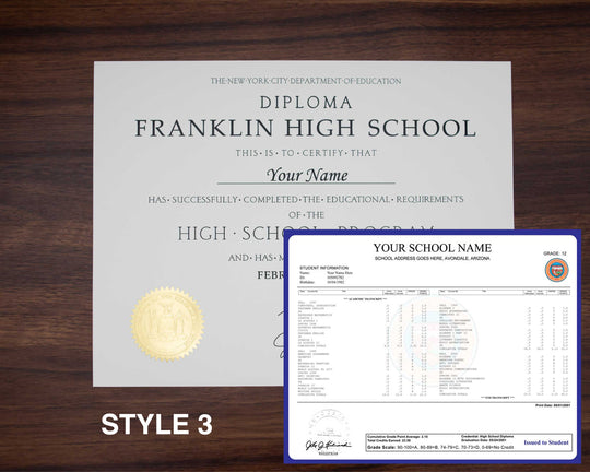 Stock High School Diploma and Transcript Package