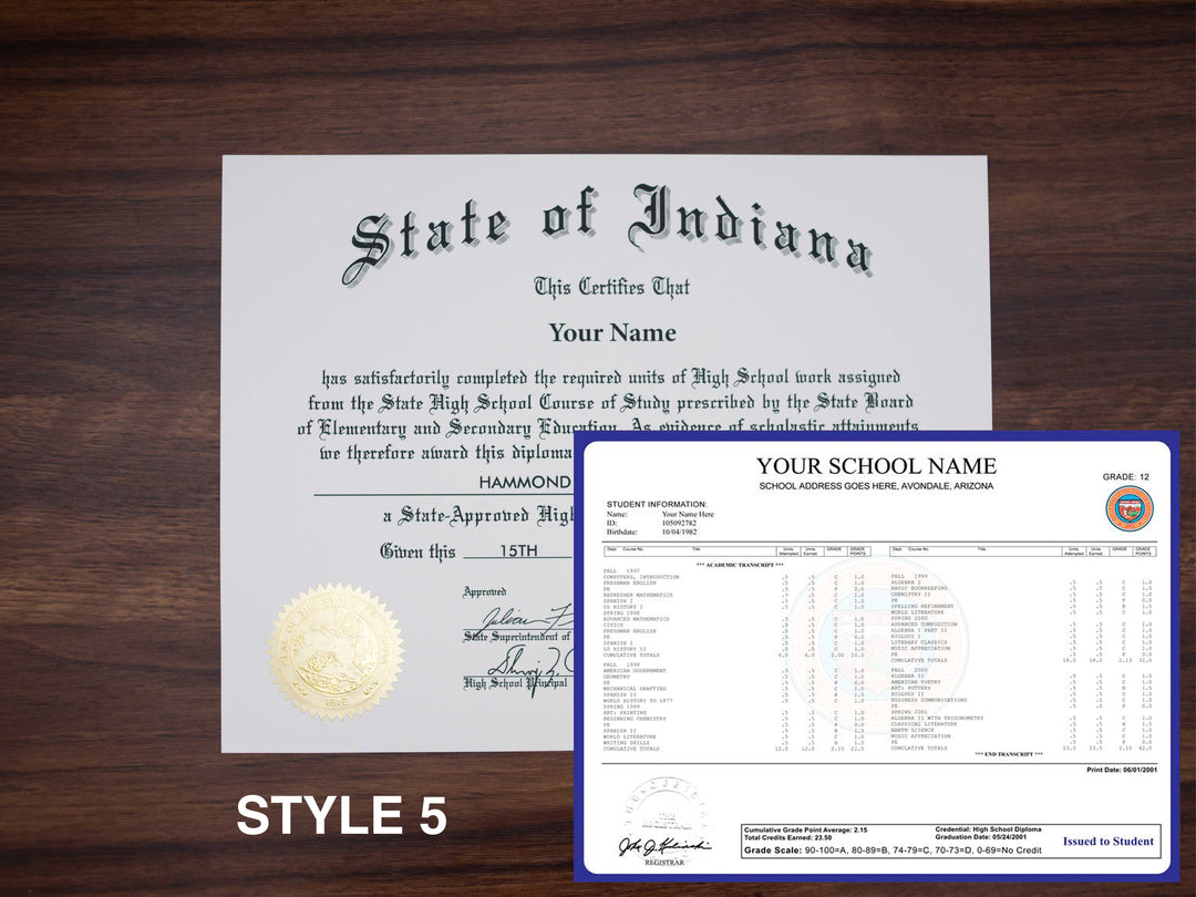 Stock High School Diploma and Transcript Package