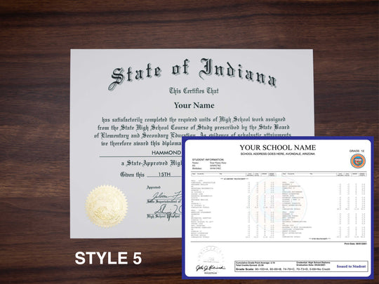 Stock High School Diploma and Transcript Package