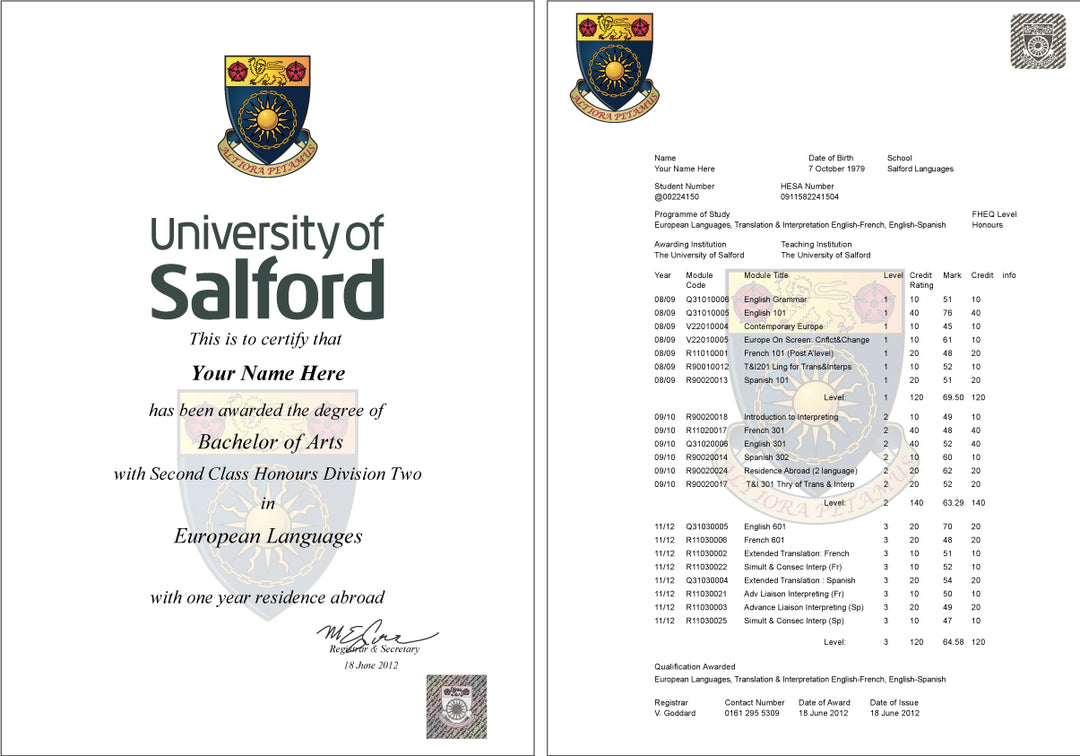 UK College & University Match Diploma and Match Transcript Package