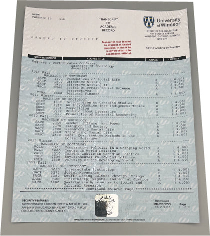 Canada College/University Transcripts