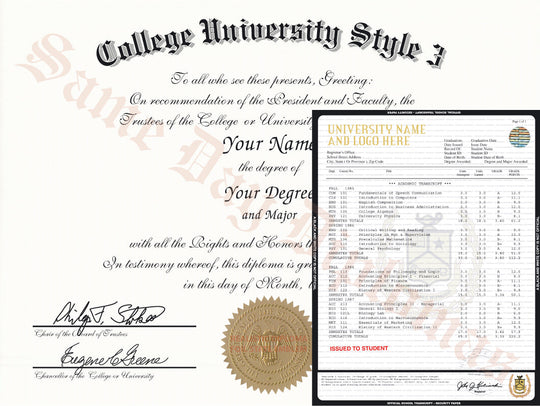 College University Stock Diploma and Stock Transcripts USA