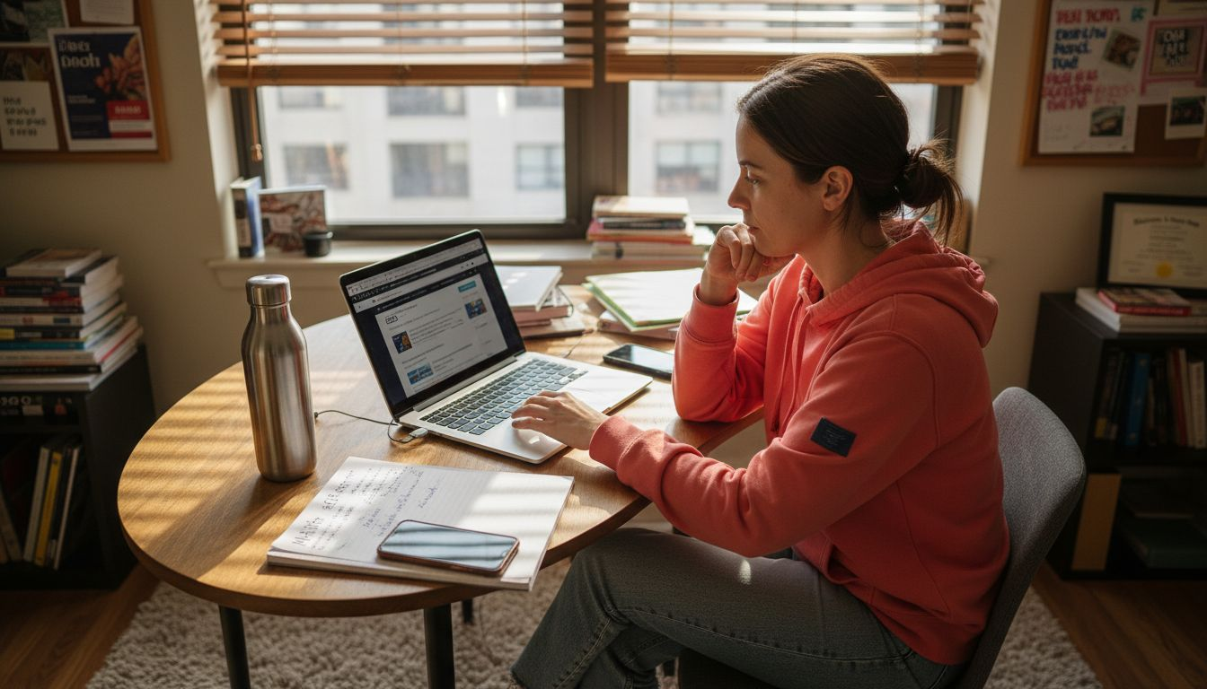 Young woman researching online GED providers
