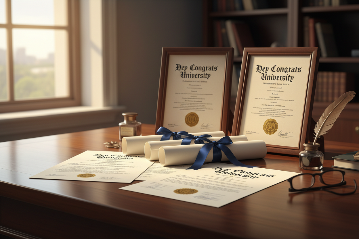 an image of diplomas and transcripts on a desk