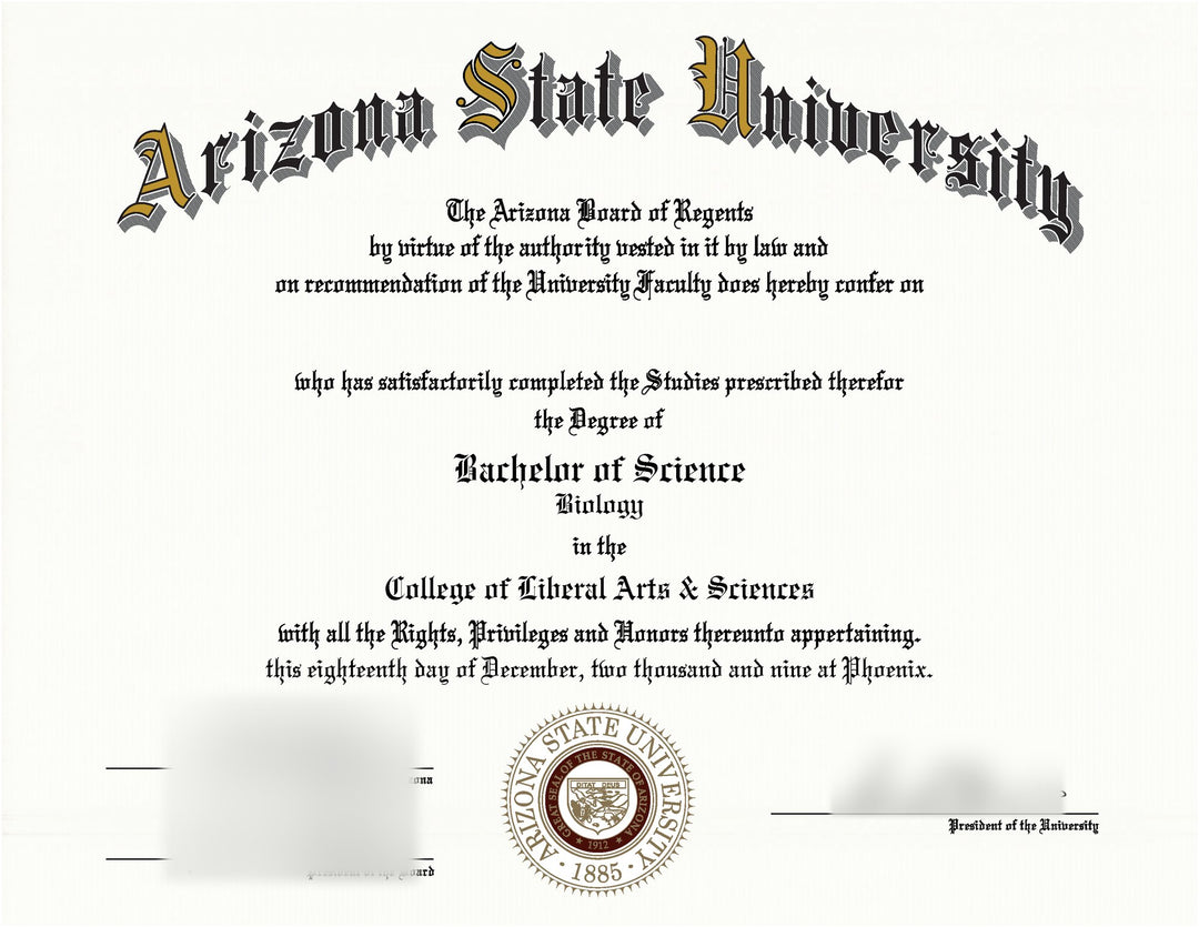 Match-style college diploma display copy example, Arizona State University-style layout, no name shown