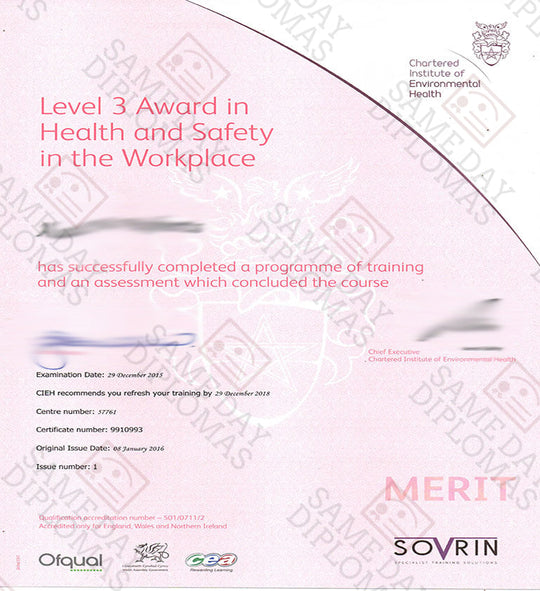 Certificate -  CIEH, Chartered Instiute of Environmental Health