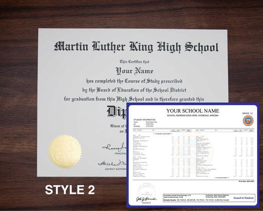 Stock High School Diploma and Transcript Package