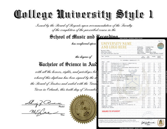 College University Stock Diploma and Stock Transcripts USA