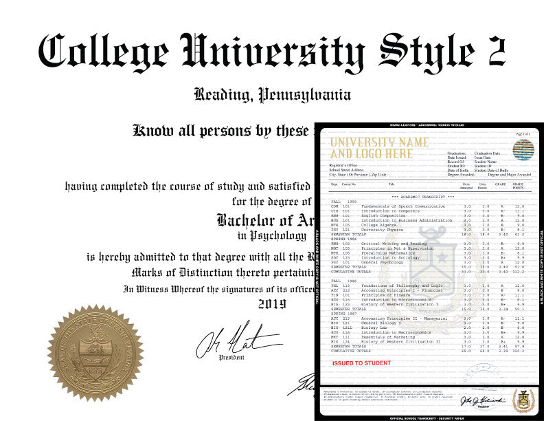 College University Stock Diploma and Stock Transcripts USA