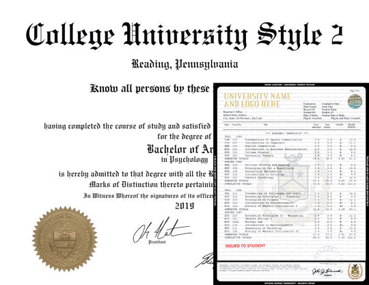 College University Stock Diploma and Stock Transcripts USA