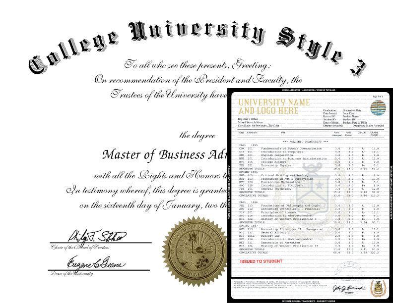 College University Stock Diploma and Stock Transcripts USA