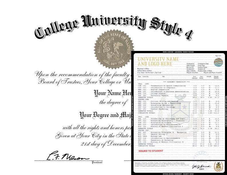 College University Stock Diploma and Stock Transcripts USA