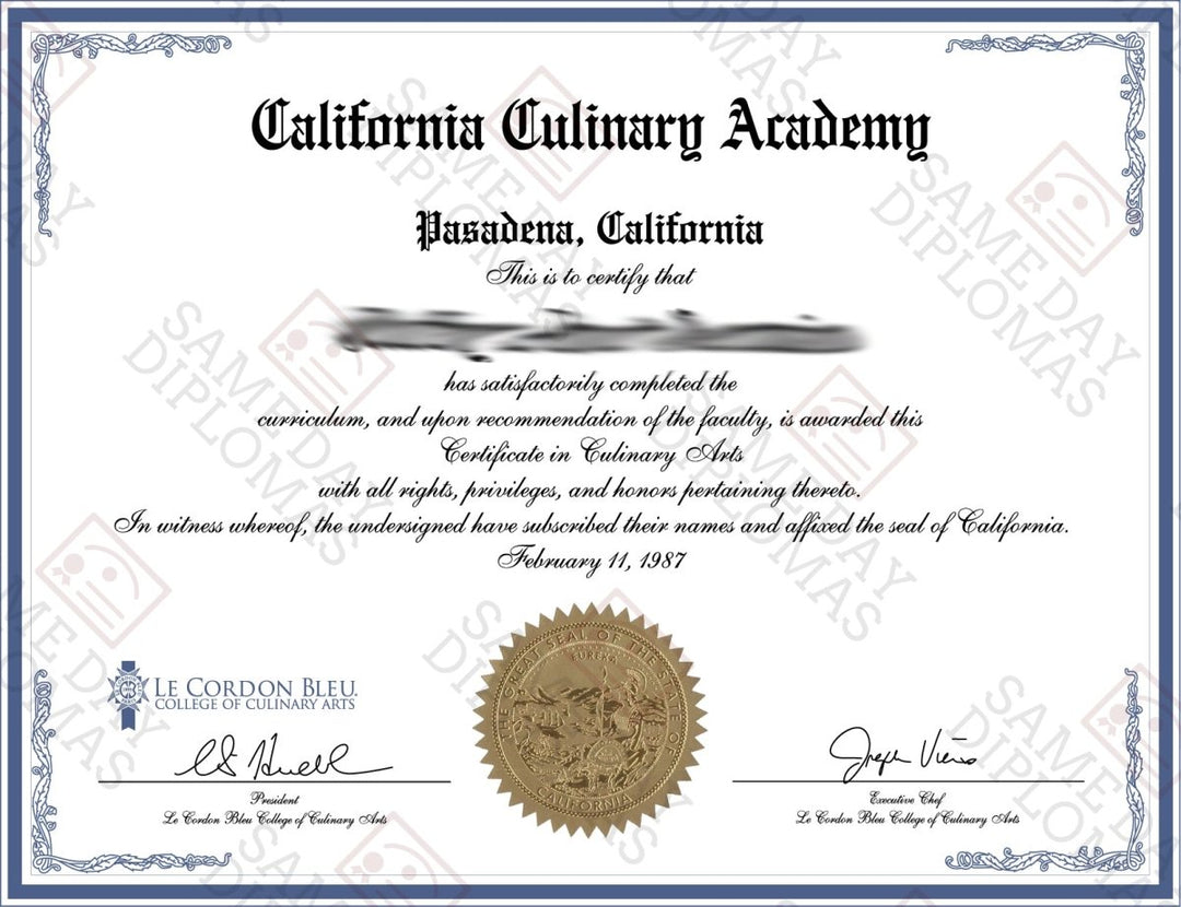 Certificate of qualifications from Same Day Diplomas, showcasing various types available in the USA.