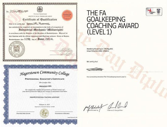 Various certificates and qualifications offered by Same Day Diplomas for global recognition and verification.