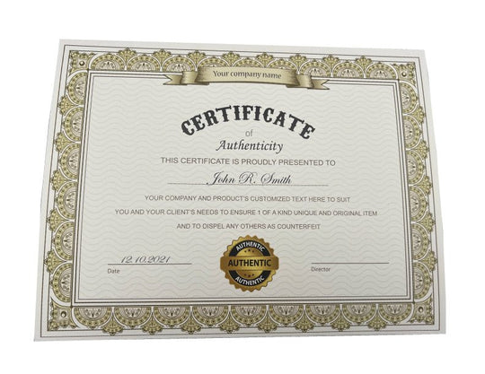 Certificate of Authenticity from Hey Congrats! featuring official seal and signature on high-quality paper.