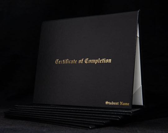 Engraved cover for Certificate of Completion with "Hey Congrats!" branding, featuring a sleek and professional design.