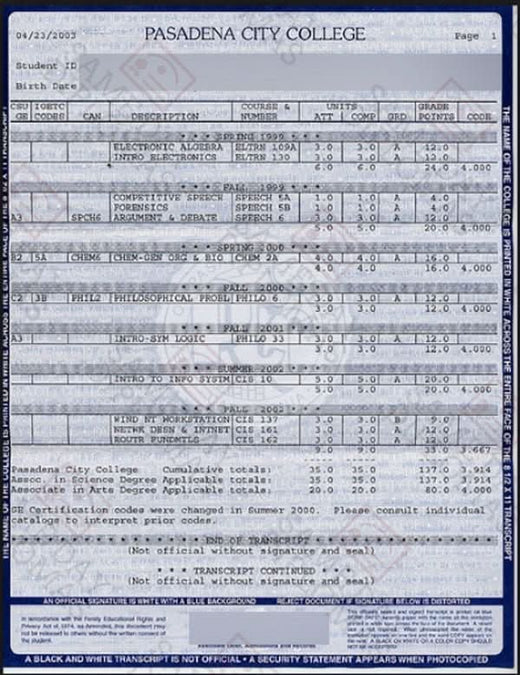 Match diploma and transcript sample 12