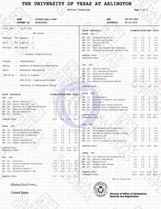 Match diploma and transcript sample 10