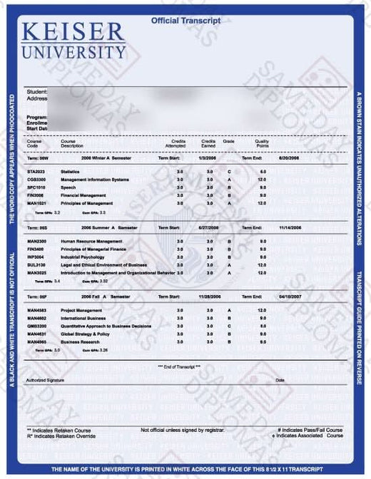 Match diploma and transcript sample 13