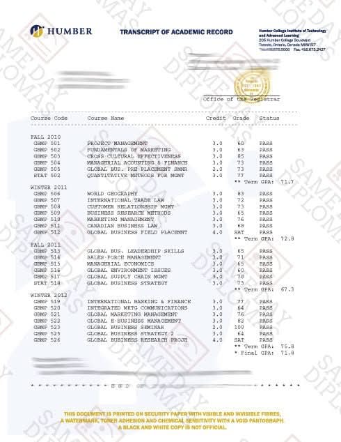 Match diploma and transcript sample 6