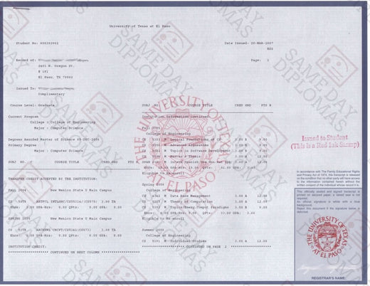 Match diploma and transcript sample 9