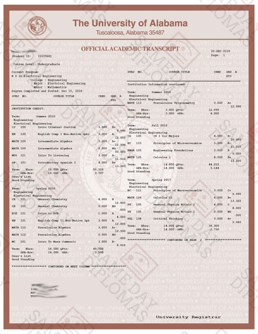 Match diploma and transcript sample 11