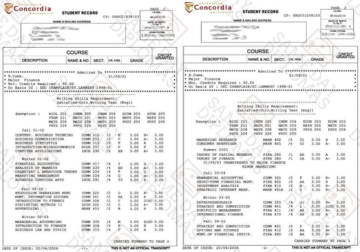 Match diploma and transcript sample 4