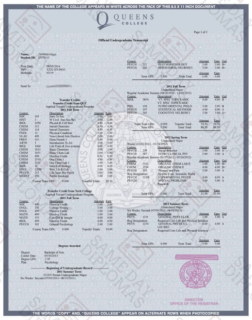 Match diploma and transcript sample 8