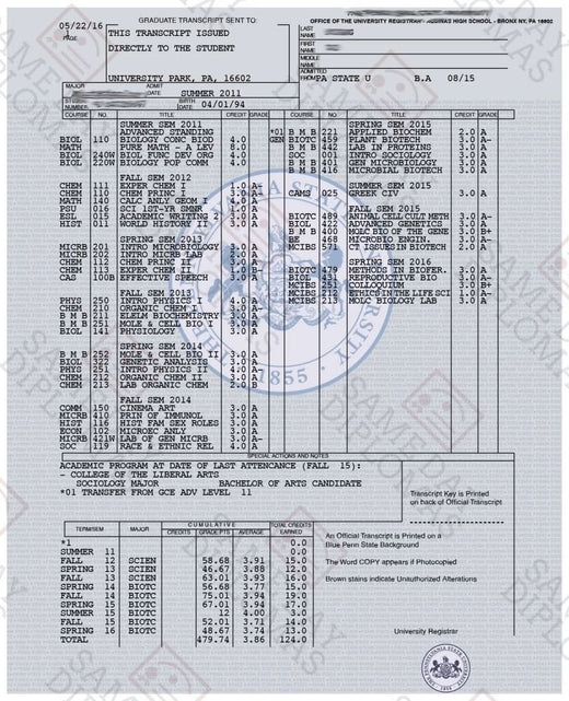 Match diploma and transcript sample 2