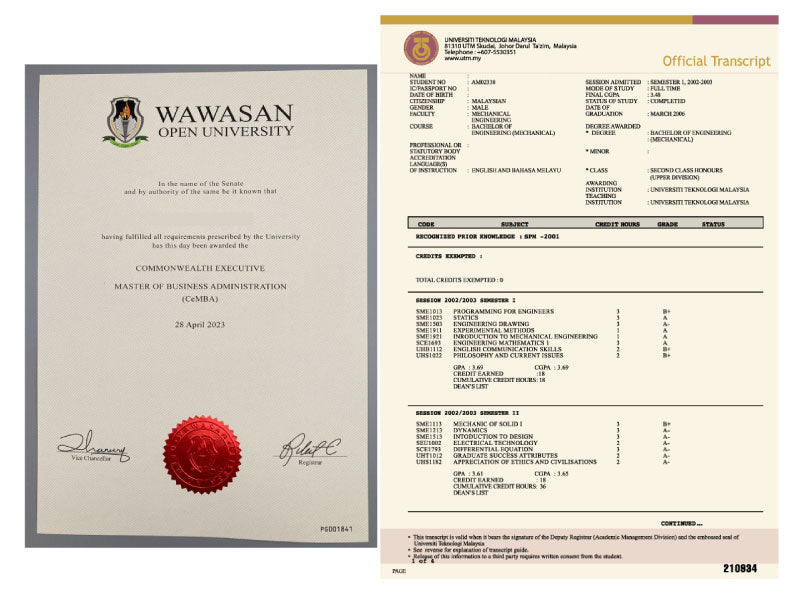 Malaysia College/University Match Diploma & Stock Transcript Package