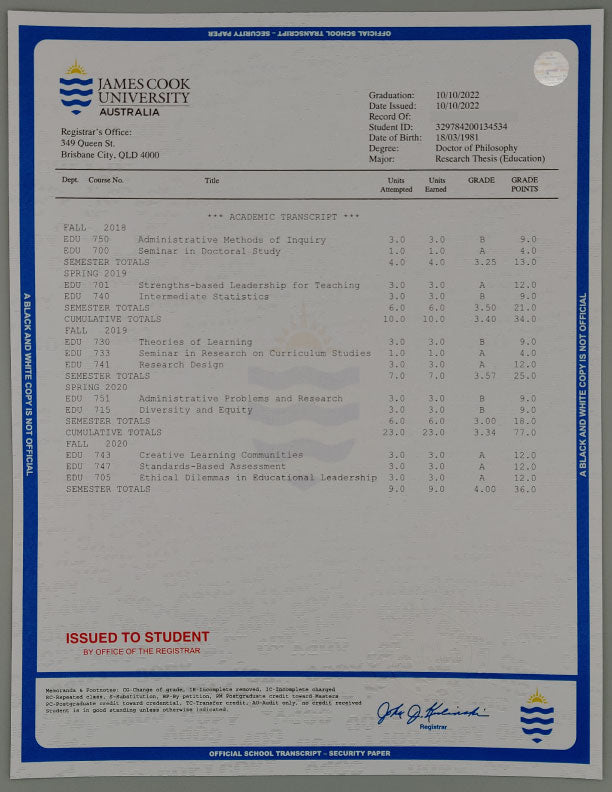 Australia College/University Stock Transcripts
