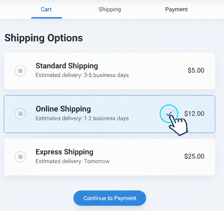 selecting online shipping option