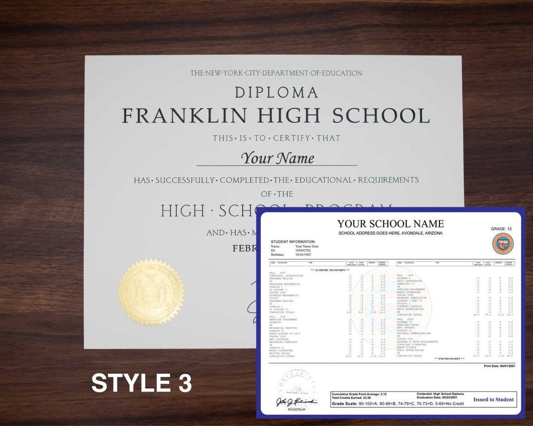 Stock High School Diploma and Transcript Package - Hey Congrats!