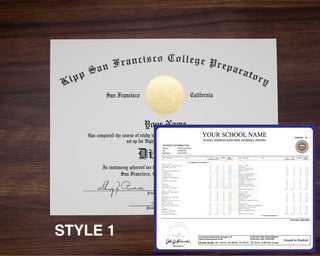 Stock High School Diploma and Transcript Package