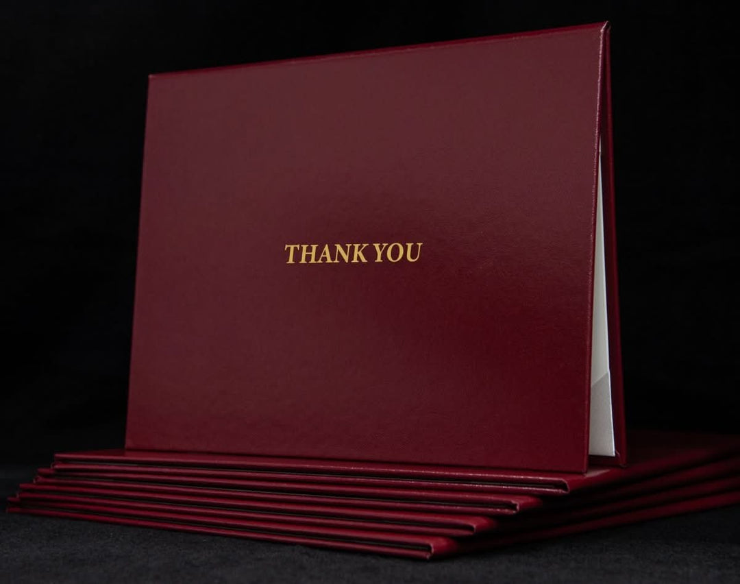Custom engraved thank you cover by Hey Congrats! with elegant lettering and decorative border, perfect for gifting or special occasions.