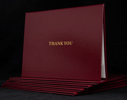 Custom engraved thank you cover by Hey Congrats! with elegant lettering and decorative border, perfect for gifting or special occasions.