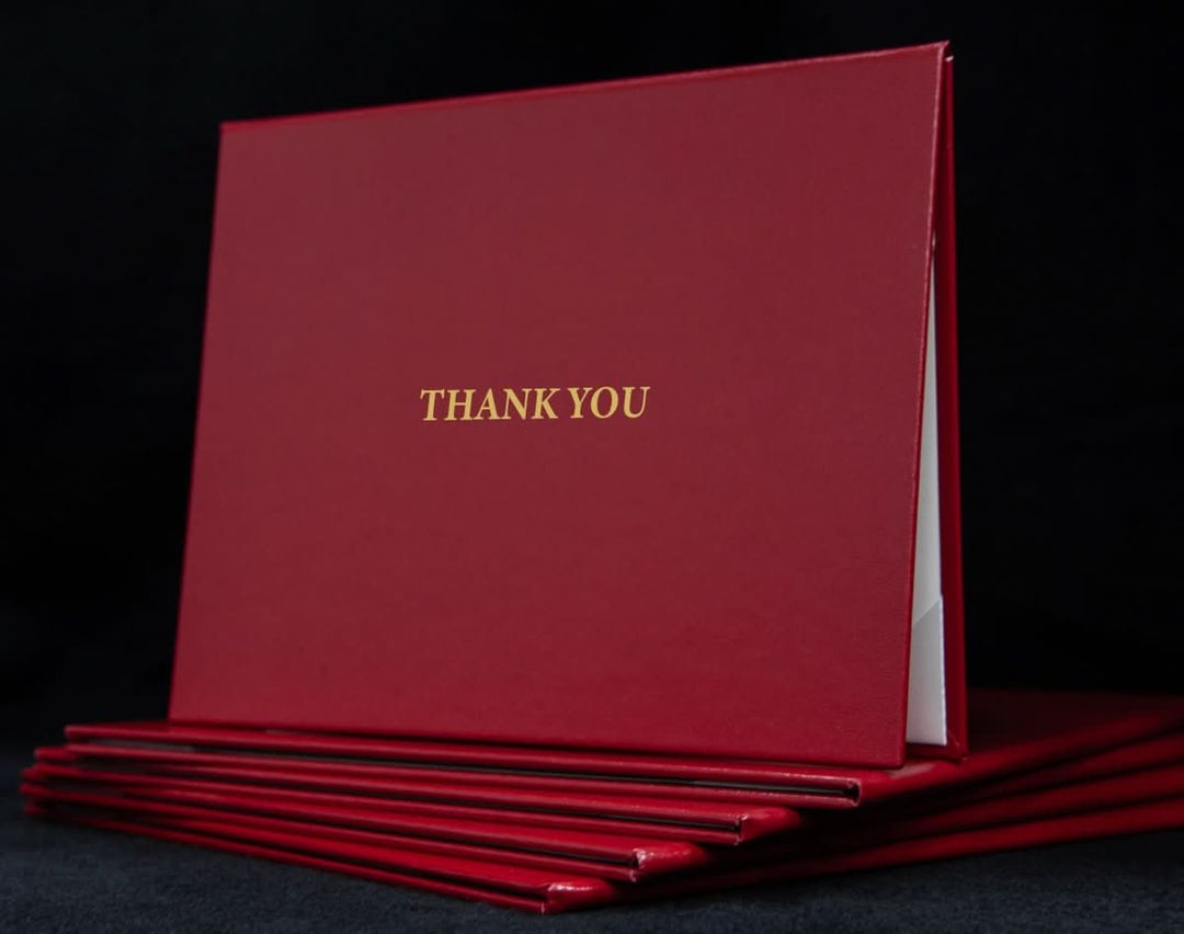 Custom engraved thank you cover by Hey Congrats! featuring elegant lettering on a sleek, personalized cover design.