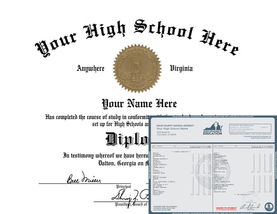 Stock High School Diploma and Transcript Package