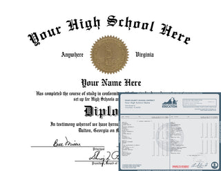 Stock High School Diploma and Transcript Package